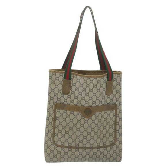 GUCCI GG Plus Supreme Web Sherry Line Tote Bag Beige Red Green - Picture 2 of 12